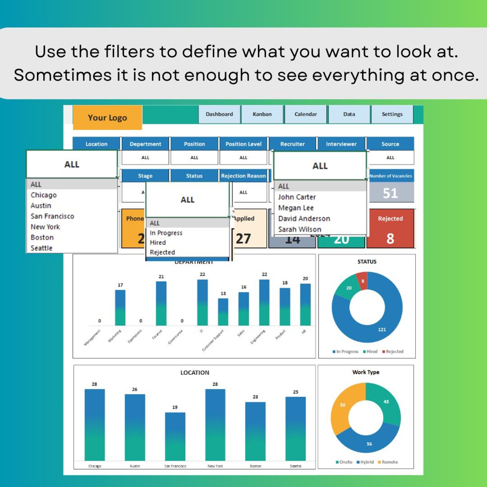 Recruitment Tracker Dashboard | Kanban and Calendar (excel & Google ...