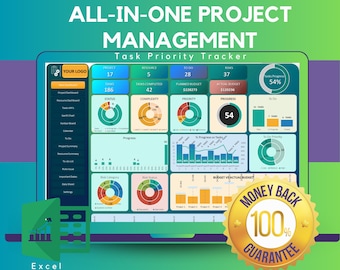Excel-sjabloon voor projectbeheer, taaktracker, Gantt-diagram, projectplanner, resourceplan, dashboardbeheer
