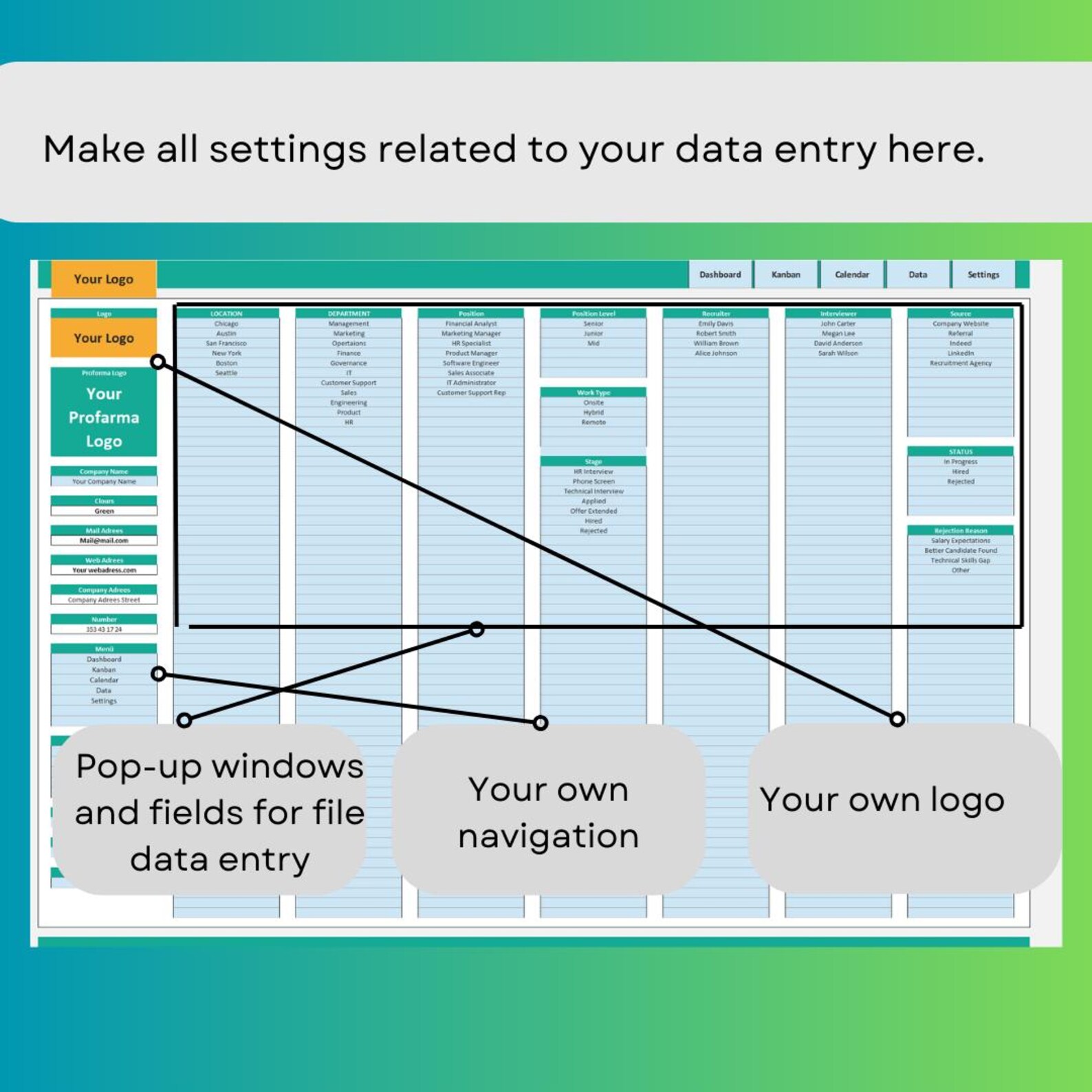 Recruitment Tracker Dashboard | Kanban and Calendar (excel & Google ...