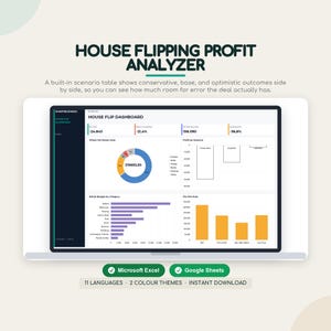 House Flipping Calculator Template, Fix and Flip Profit Google Sheets Excel, 70 Percent Rule Max Offer and Rehab Budget, Digital Download