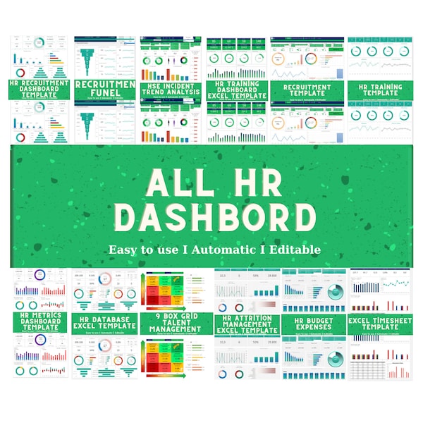 Plantilla de Excel para panel de RR. HH., paquete de gestión de recursos humanos, seguimiento de contratación, planificación de recursos y presupuesto.