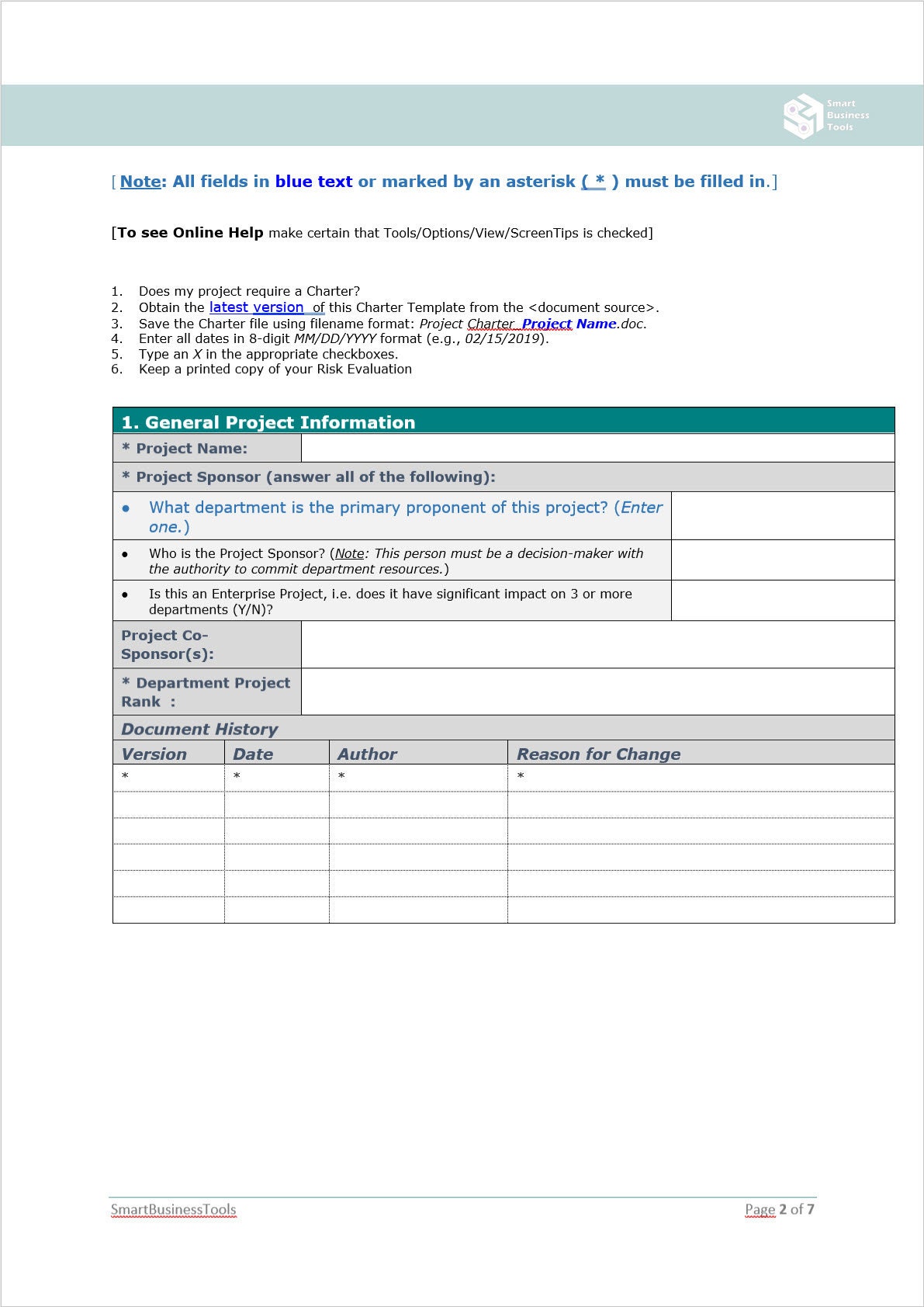 Project Charter Form Template - Etsy