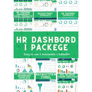 Human Reource Packege, HR Recruitment, HR Training, HSE incident trend, Recruitment funnel, Hr management template dashboard, Human Resource