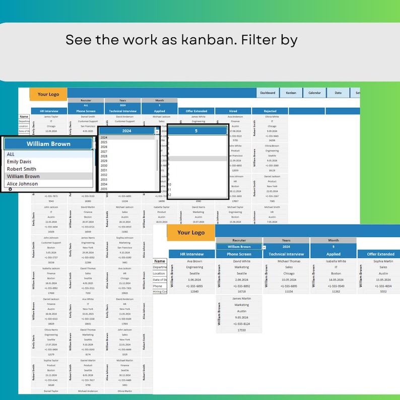 Recruitment Tracker Dashboard | Kanban and Calendar (excel & Google ...