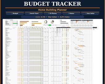 Construction Budget Tracker | Home Building Planner Excel & Google Sheets | Gantt Chart, Cost Estimator, Material Log