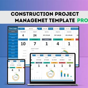 Construction Project Management Excel Template | Project Tracker | Budget & Task Planner | Construction Project Management Dashboard Excel