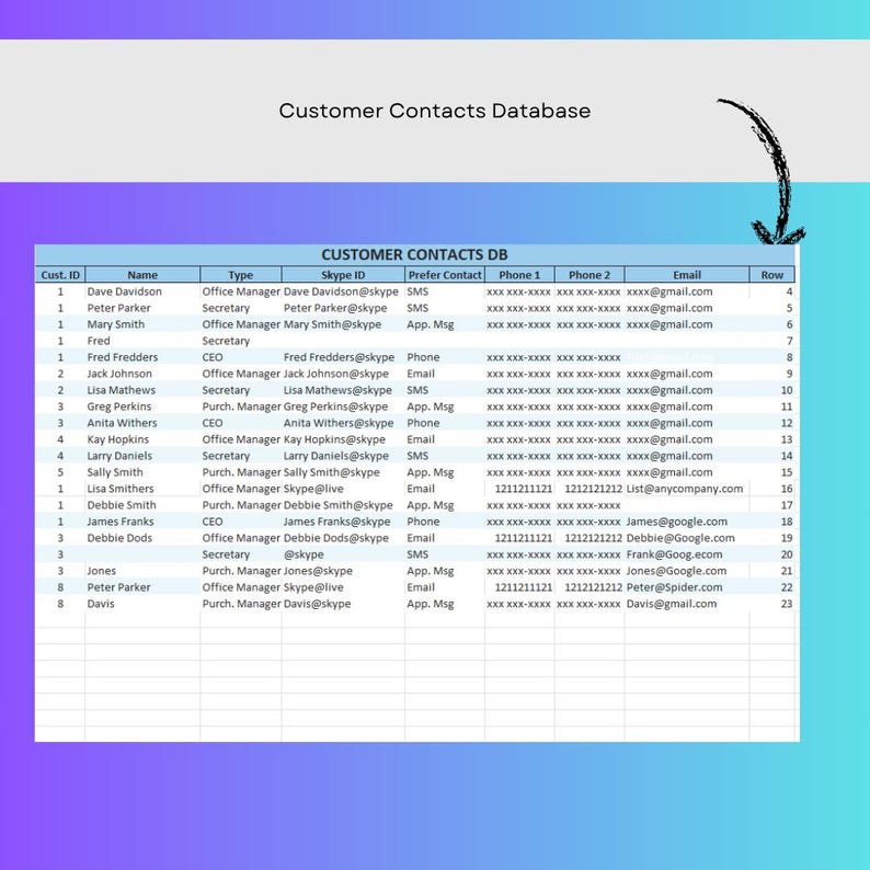 Contacts Database Table Setup Ultimate Customer Manager | Dynamic Excel Dashboard for Communication ...