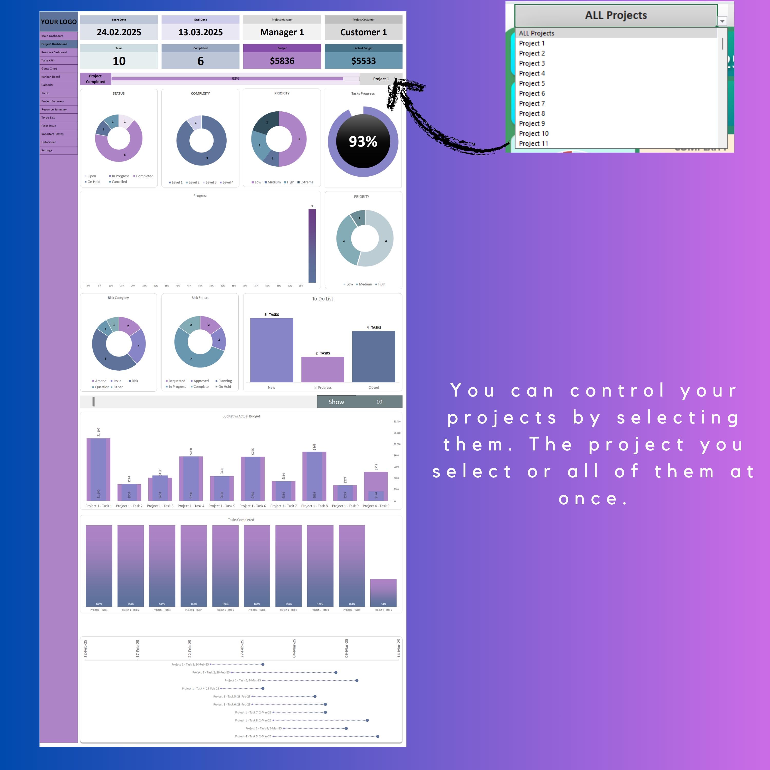 Project Manager Tasker Template Project Management Excel Template Project Manager Task Template ...