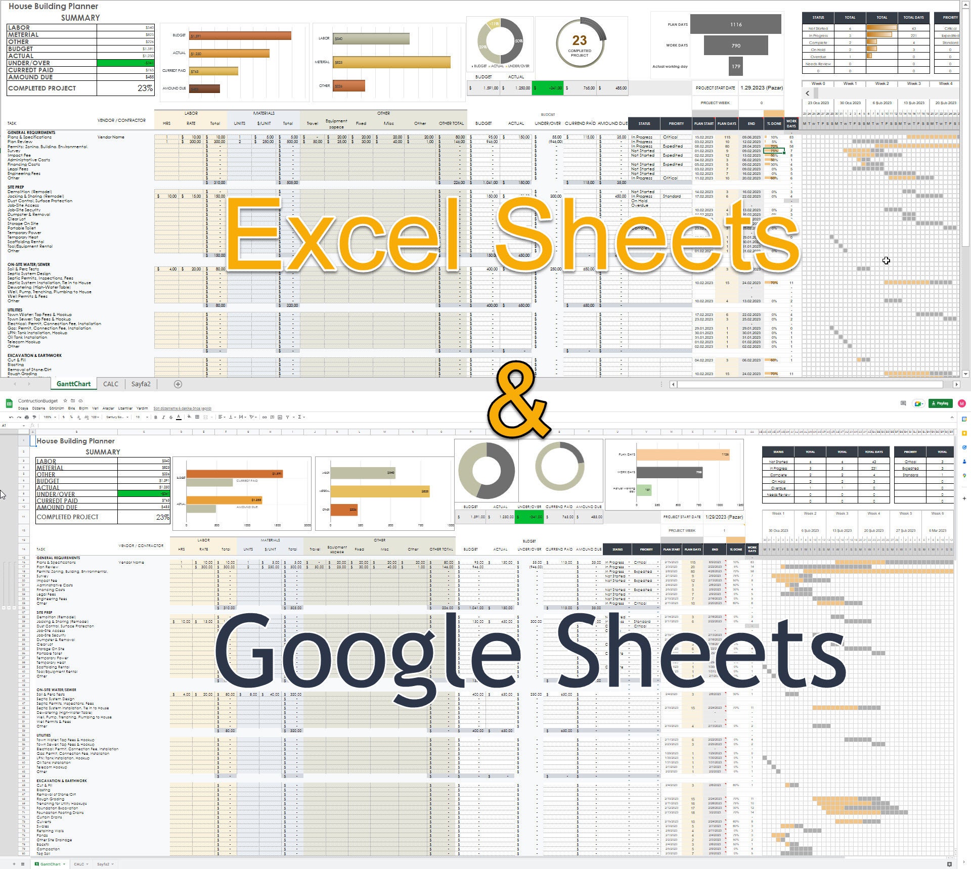 Home Building Planner: Construction Budget Excel, Google Sheets ...