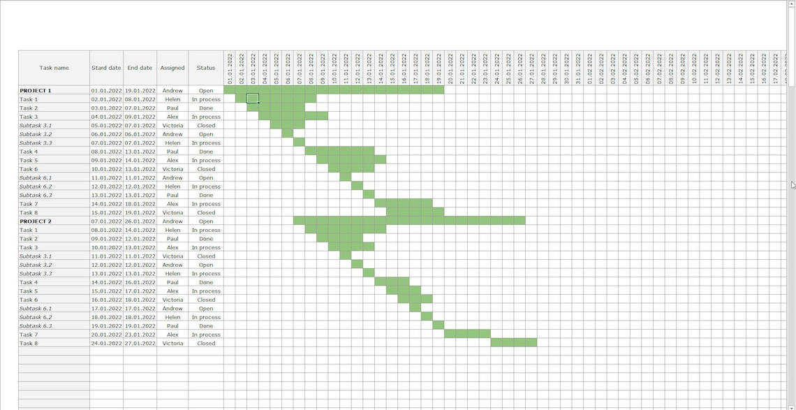 Project Management Gannt Chart Templates Fully Automatic Gant Etsy