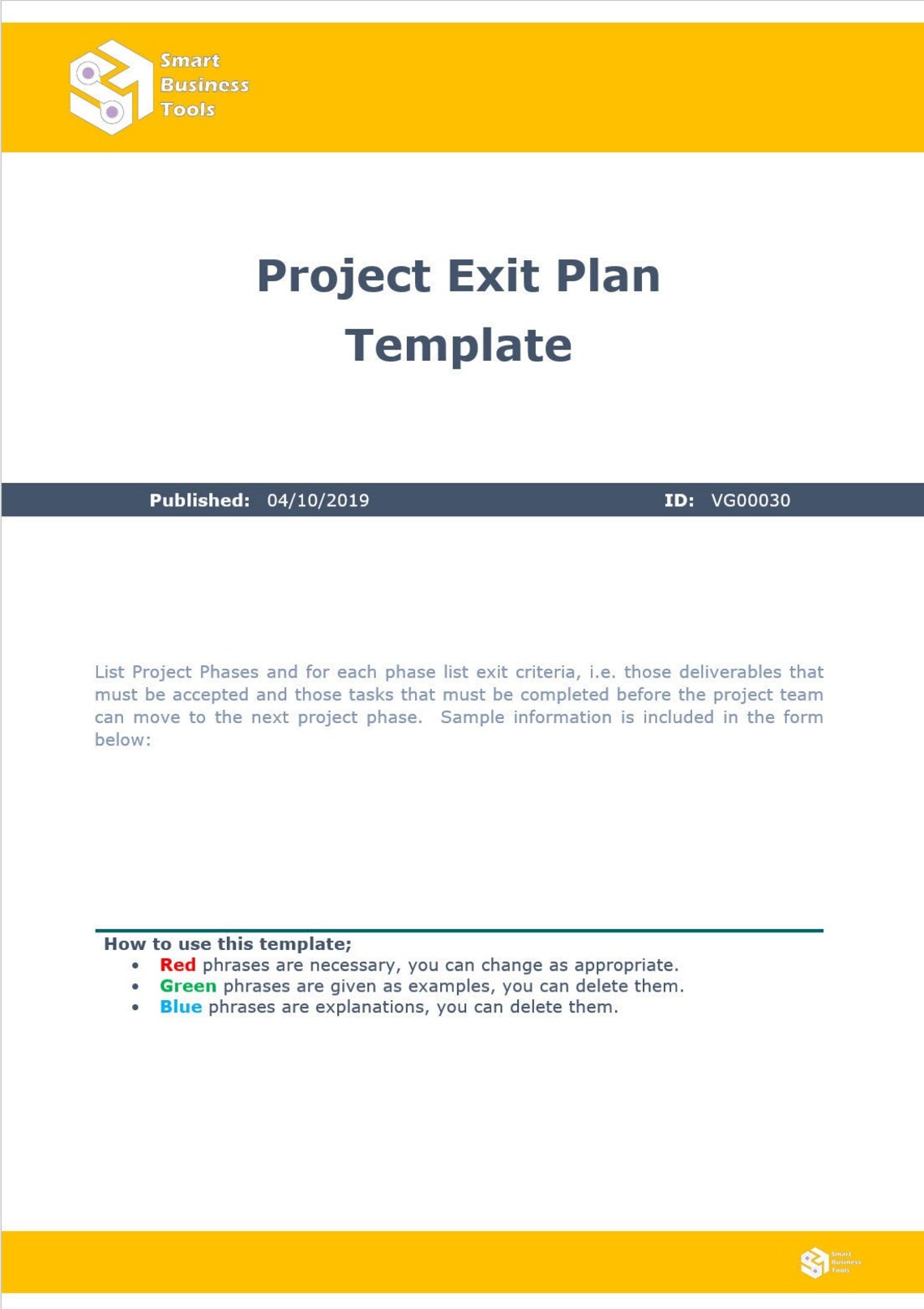 Project Exit Plan Template Etsy UK