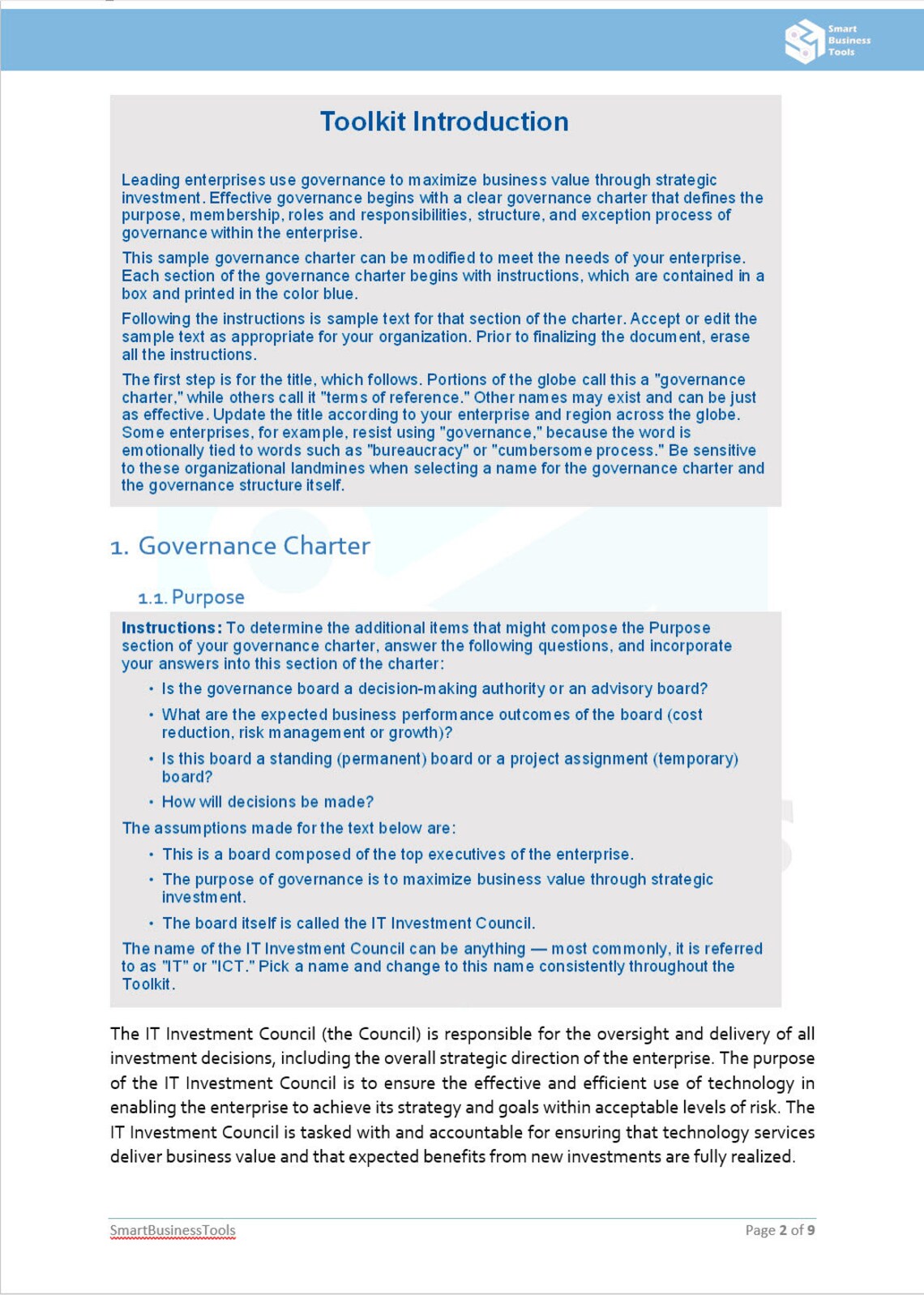 IT Governance Charter Template Etsy