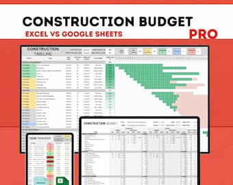 Construction Project Management Template Excel Google Sheets | Budget Tracker Cost Estimator | Contractor Spreadsheet