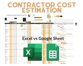 Ultimate Digital Contractor Cost Estimation Spreadsheet, Digital Contractor Checklist Excel Spreadsheet, Printable Planner Template Printabl
