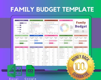 Gezinsbudgetsjabloon Excel en Google Spreadsheets | Maandelijks gezinsbudget, onkosten-inkomstenplanner 2026