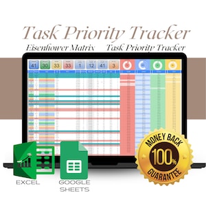 Task Priority Tracker: Eisenhower Matrix | Excel Template | Google Sheet Template | Task Tracker Dashboar | Task Template