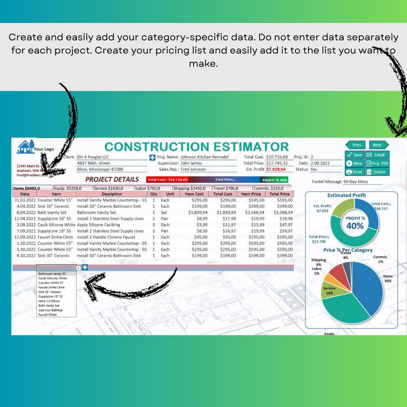 Excel Construction Cost Estimator | Budget & Material Planner - Etsy
