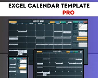 Monthly Planner Excel Template, Digital Calendar Spreadsheet, Automated