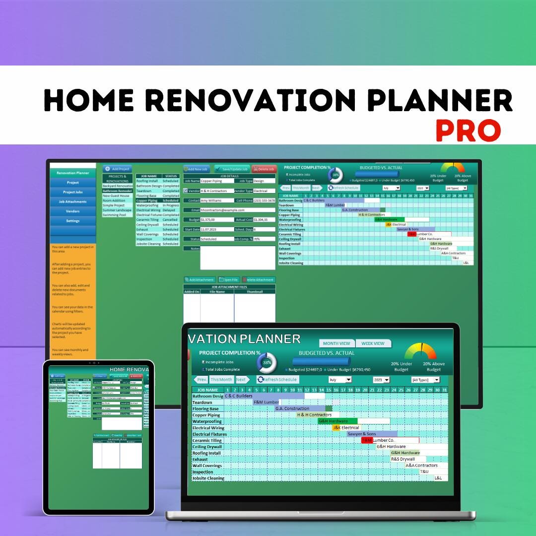 Home Renovation Planner Excel Template | Budget & Project Tracker - Etsy