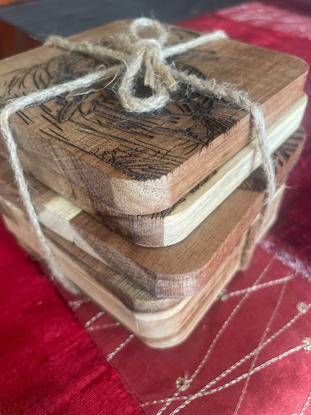 Entwine Engraved Acacia Wood Coasters (Set of 4) main image 1