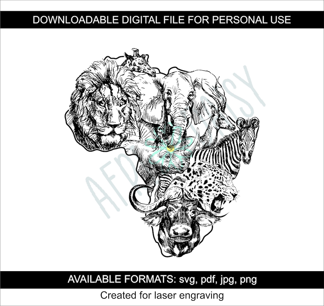 Africa Map With Big 5 Animals Digital File - Etsy