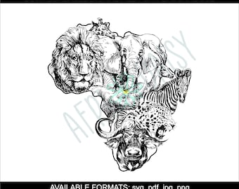 Africa Map with Big 5 Animals Digital File