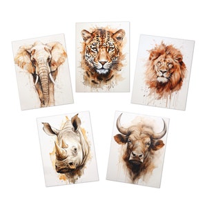 Tarjetas de felicitación con múltiples diseños de animales salvajes Big 5 (paquete de 5)