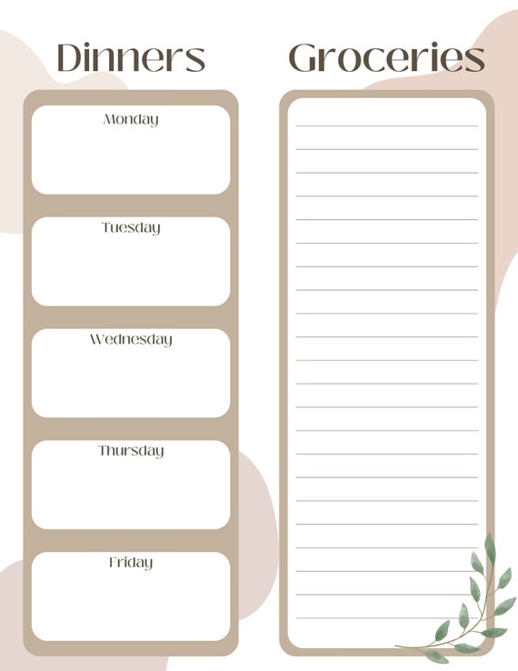 Dinner & Grocery List Download and Print Etsy