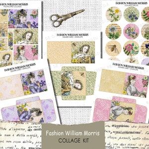William Morris, ACEO, Victoriaanse jurk, digitale envelop, 19e-eeuwse ephemera, zorgvuldig gesneden, digitale download