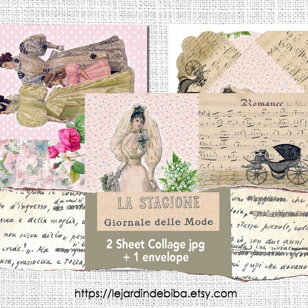 Sheet Collage, Le Mode Illustrèe, Junk Journal, Envelope, 1800s fashion, Ephemera Vintage, Digital Collage, Instant Download, Printable, JPG