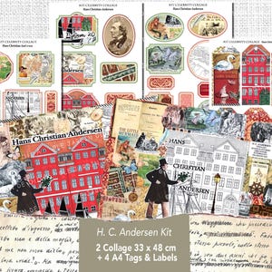 Andersen Digital Collage, Whimsical Andersen Essentials, Copenhagen Collage kit for Literary Junk Journal, Celebrate Andersen in Copenhagen