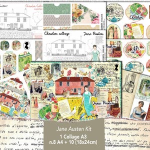 Journeys to Chawton Cottage, Jane Austen Digital Ephemera, Travel Journal Collage Kit, Printable Labels, Posters Whimsical Austen Essentials
