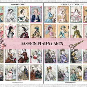 Tarjeta digital de diario victoriano, estilo Bridgerton, conjunto ATC/ACEO, moda francesa del siglo XIX, insertos de diario vintage, tarjeta digital de diario