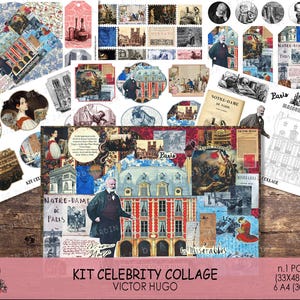 Victor Hugo Travel Collage Kit, Paris Poster Notre Dame Ephemera Digital Labels, Whimsical Victor Hugo Set, Celebrate Victor Hugo in Paris