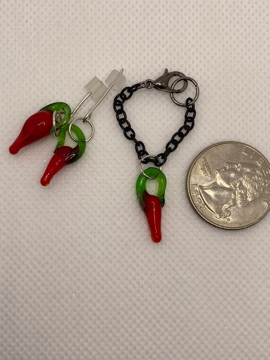 Glass Chili Peppers Adorn This Necklace and Earring Set. Etsy