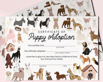 Puppy Adoption Certificate | Pet Birthday Party (instant PDF) - Etsy