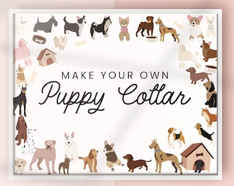 Adopt A Puppy Pet Pawty Many Dogs And Puppies Birthday Party Make Your Own Puppy Collar Sign | Instant PDF | ADDG1