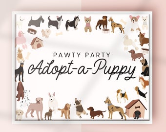 Adopt A Puppy Pet Pawty Many Dogs And Puppies Birthday Party Pawty Party Adopt-a-Puppy Sign | Instant PDF | ADDG1