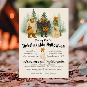 Cryptid Halloween Party Invitation Template, Spooky Design, Digital Download, Customizable