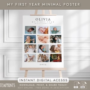 Póster del primer año / Póster del primer cumpleaños / Descarga instantánea / Letrero de cumpleaños importante / Póster imprimible del primer año / 875