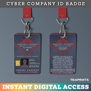 Sci-Fi futuristisch Tech Sky Cyber Company ID-kaart gepersonaliseerde replica prop voor cosplay beëindigen kostuum naamplaatje digitale download | TERID: