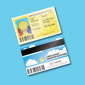 cartão de identificação da fábrica de brinquedos dos anos 90 | Modelo digital instantâneo e personalizável | PPT