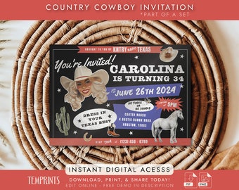 Cowboy Country Ticket-Einladung | Sofortige & anpassbare digitale Vorlage | QUBE