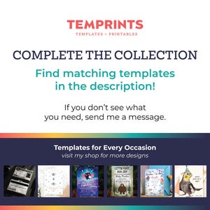 May include: A promotional image for TEMPRINTS, featuring the text "COMPLETE THE COLLECTION" and "Find matching templates in the description!" with a variety of template examples below. The image has a colorful gradient at the bottom.