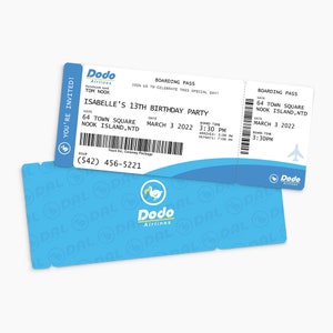 Dodo Boarding Pass Einladung | Sofortige & anpassbare digitale Vorlage | ACNH