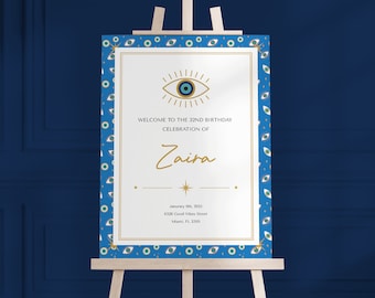 Evil Eye Welcome Sign Template: Modern Birthday, Wedding, Anniversary (Digital Download)
