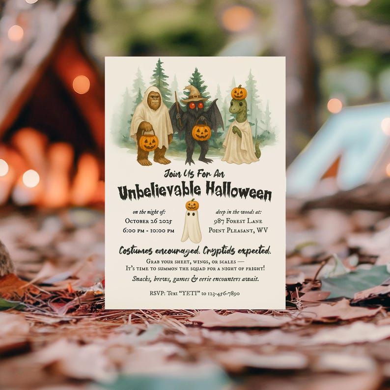 Cryptid Halloween Party Invitation Template, Spooky Design, Digital ...