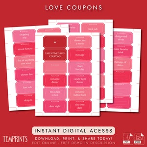 Printable Coupon Book | Love Coupon Book | Valentine&#39;s Day Gift For Him | Printable Love Coupons | Anniversary Gift | VALT