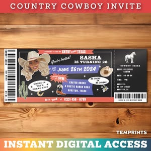 Cowboy Country Ticket-Einladung | Sofortige & anpassbare digitale Vorlage | QUBE