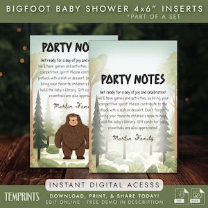 Bigfoot Baby Shower Insert Note: Forest Adventure (Digital Download)